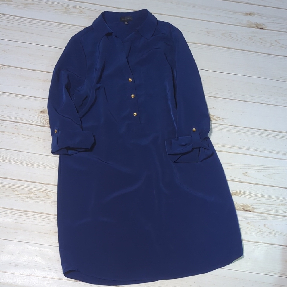 The Limited Blue Long Sleeve Notched Collar Shirt Dress